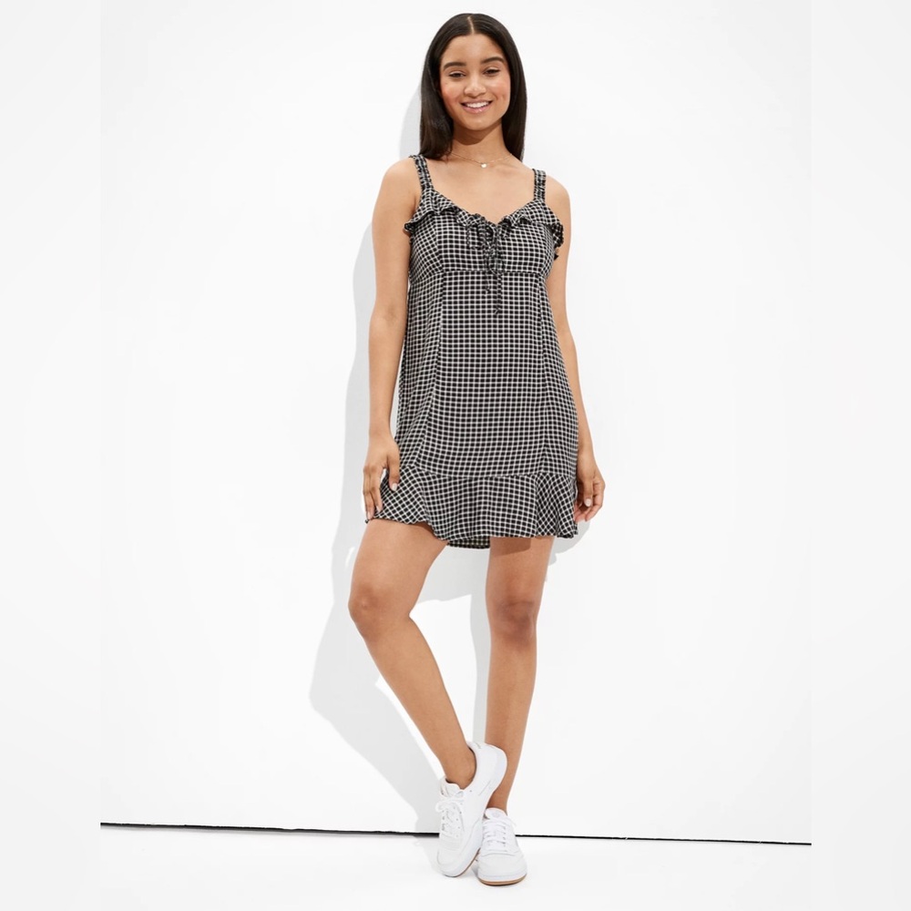 American Eagle Plaid Ruffle Mini Dress